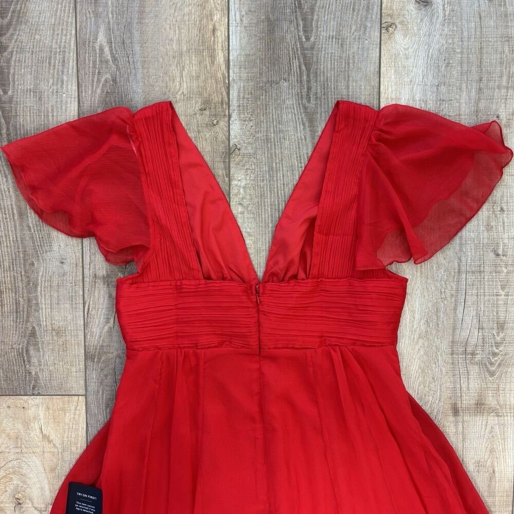 Lulus Women Dress XL Ideal Perception Midi Red Flutter Sleeve V Neck Wedding NWT - Picture 12 of 16